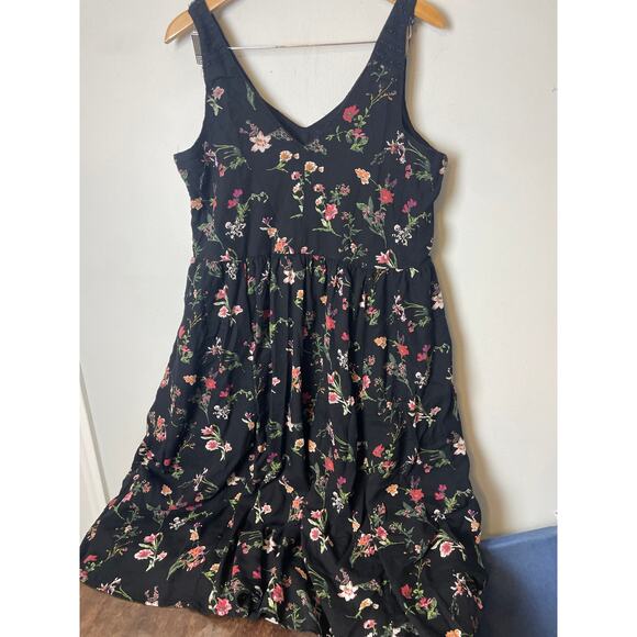 Anthropologie MIDI Dress Size Small Sleeveless Lola  Embroidered Floral Black - Picture 6 of 11